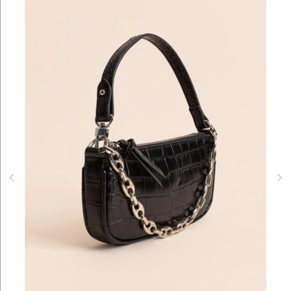 Marlowe Croc Embossed Chain Hobo Handbag - Picture 3 of 4